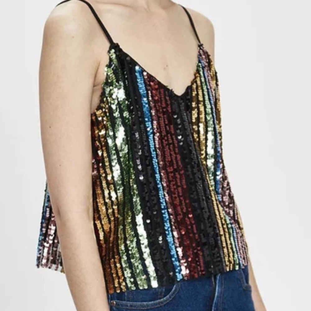 Torrid colorful rainbow vertical striped sequined tank top.
